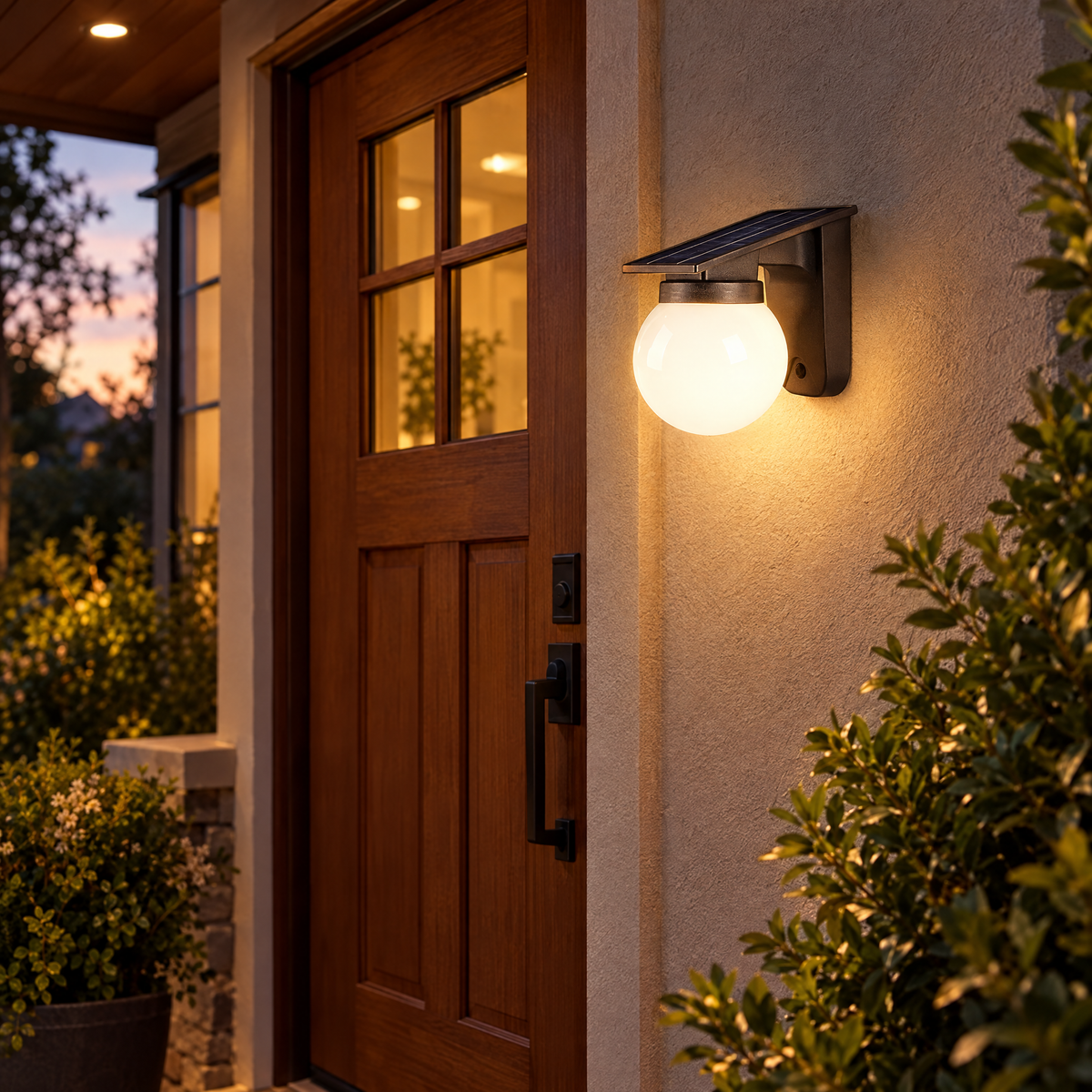 Solar | Globe Wall Light, Outdoor Solar Powered LED Wall Lamp, Dusk to Dawn Waterproof Porch Light