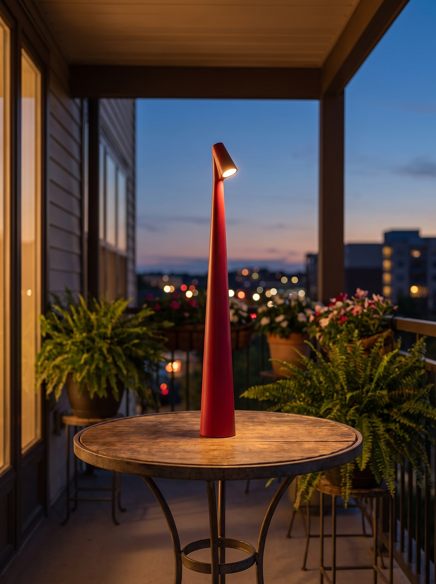 Aria cordless lamp on a balcony table