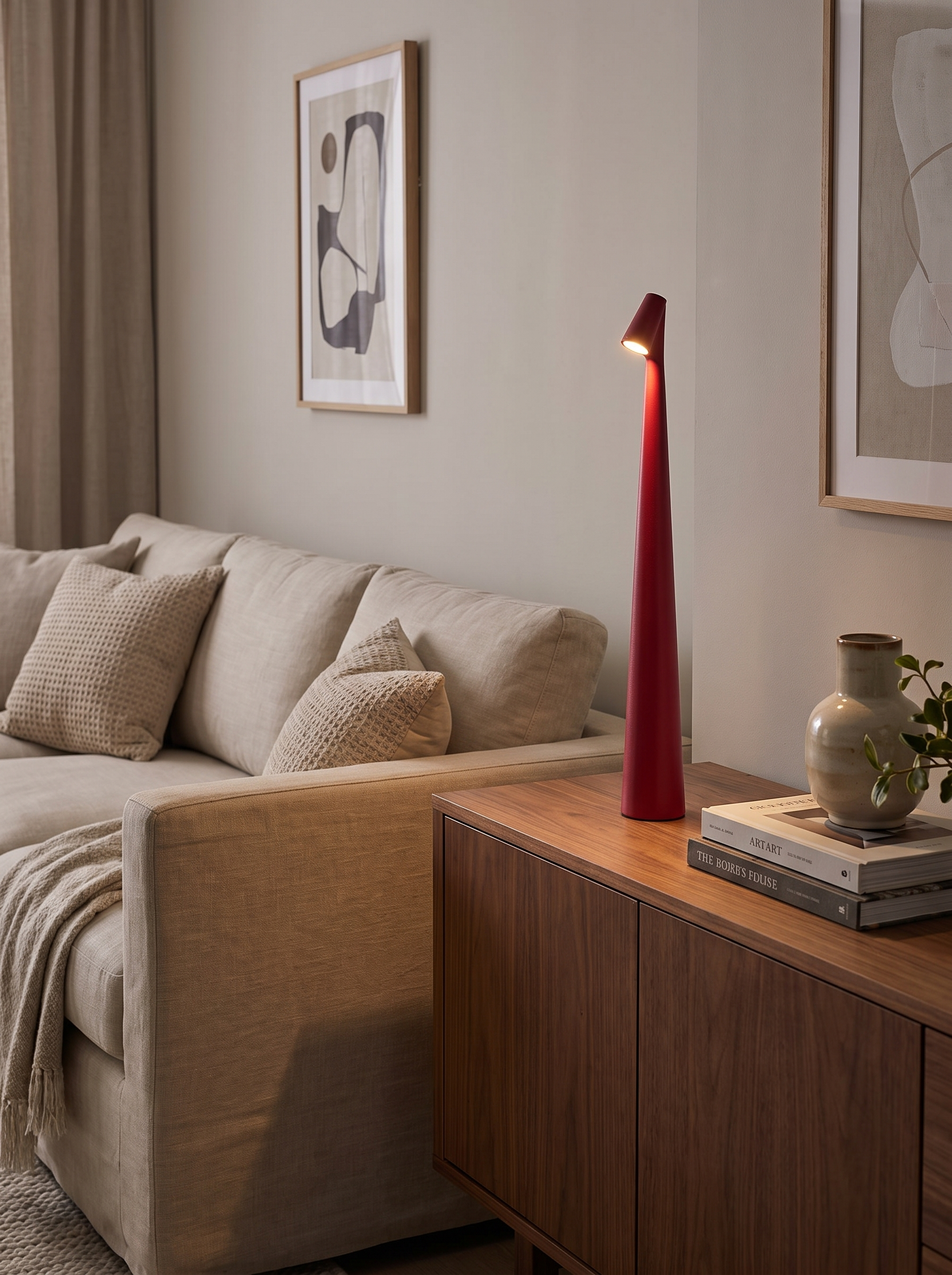 Aria cordless lamp on a walnut sideboard