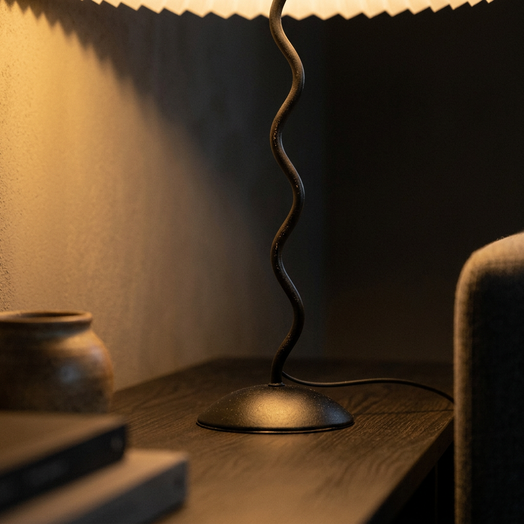 Twirl | Wavy Table Lamp, Pleated Shade Bedside Lamp, Modern Retro Squiggle Lamp for Living Room