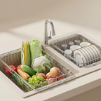 Expandable | Stainless Steel Over Sink Dish Rack, Adjustable Sink Drainer Basket, Space Saving Kitchen Organizer