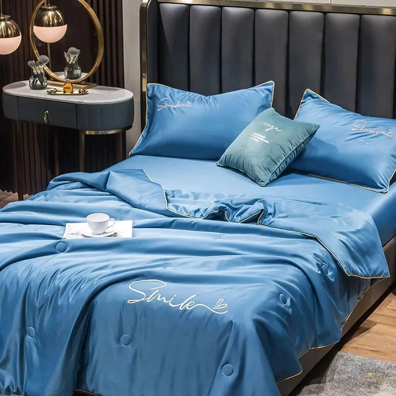 Sora | Washed Silk Summer Quilt Set, Lightweight Cooling Comforter with 2 Pillowcases