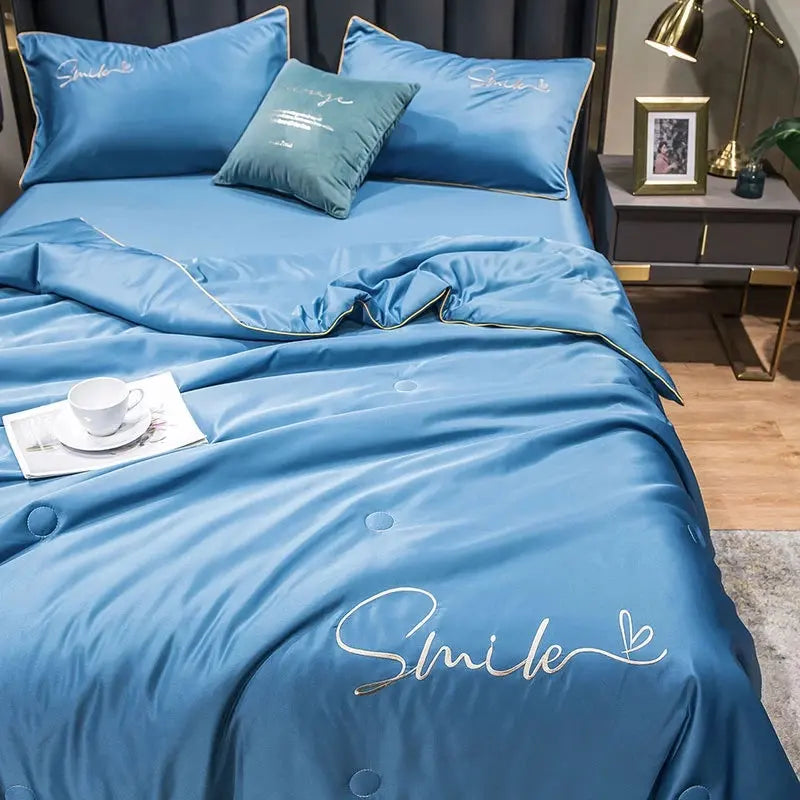Sora | Washed Silk Summer Quilt Set, Lightweight Cooling Comforter with 2 Pillowcases