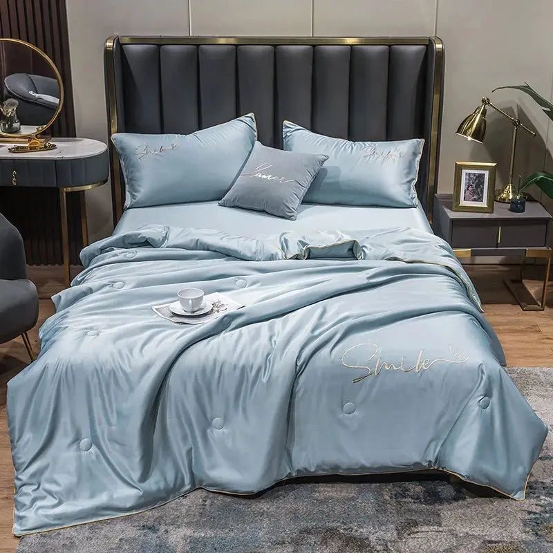 Sora | Washed Silk Summer Quilt Set, Lightweight Cooling Comforter with 2 Pillowcases