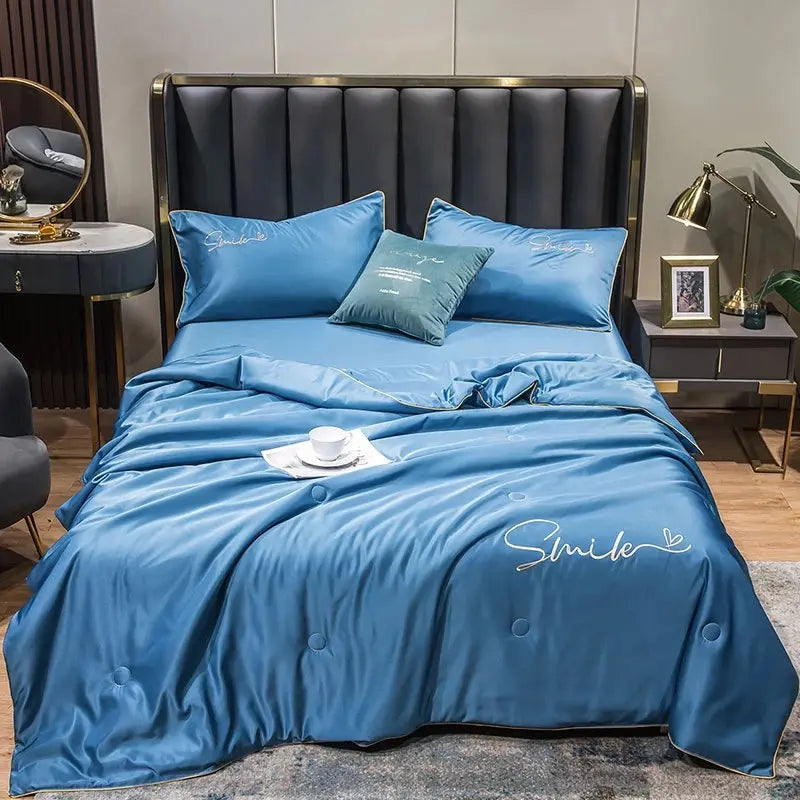 Sora | Washed Silk Summer Quilt Set, Lightweight Cooling Comforter with 2 Pillowcases
