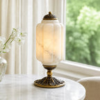 Lumi | Ribbed Glass Table Lamp, French Vintage Bedside Lamp with Brass Base, Milk Glass Desk Lamp