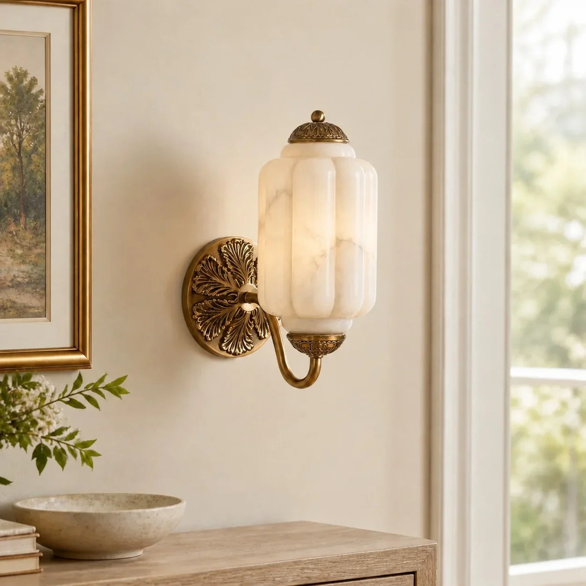 Opaline | Milk Glass Wall Sconce, Vintage Brass Bathroom Vanity Light, Ribbed Glass Bedroom Wall Light