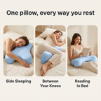Cradle pillow used for side sleeping, between the knees and for reading in bed