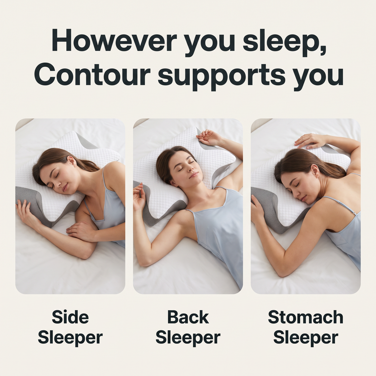 Contour memory foam pillow for side sleepers, back sleepers and stomach sleepers