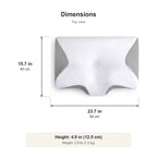Contour pillow dimensions, top view: 23.7 in long and 15.7 in wide, 4.9 in high (60 x 40 x 12.5 cm), 2.9 lb