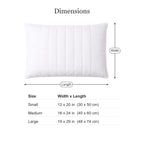 Gia thin pillow dimensions in small, medium and large