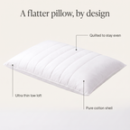 Gia thin pillow features: ultra thin low loft, quilted channels, pure cotton shell