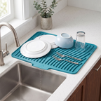 Rill dish drying mat in blue