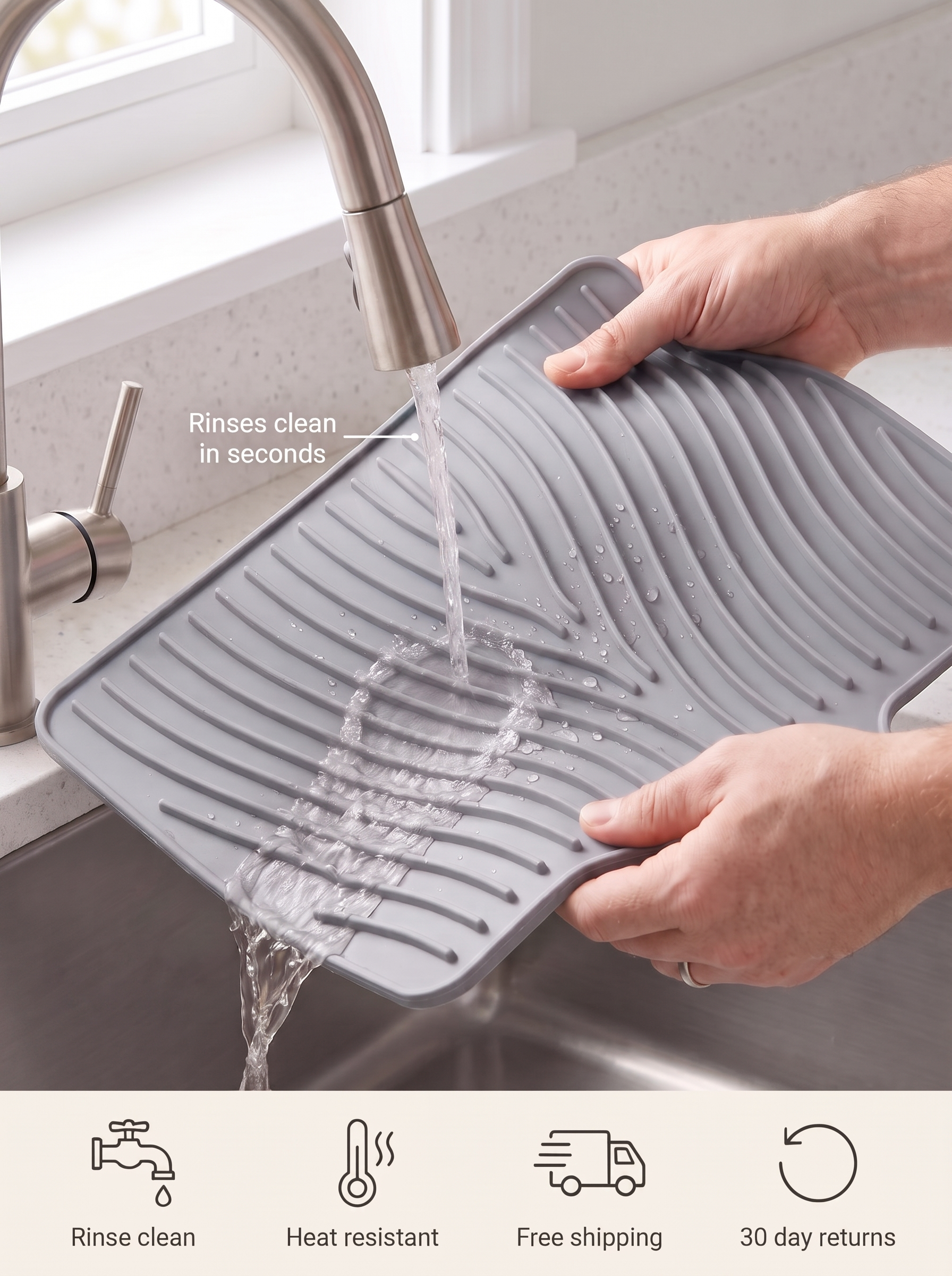 Rill silicone mat rinses clean in seconds