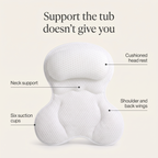 Spa bath pillow features: head rest, neck support, shoulder wings, six suction cups