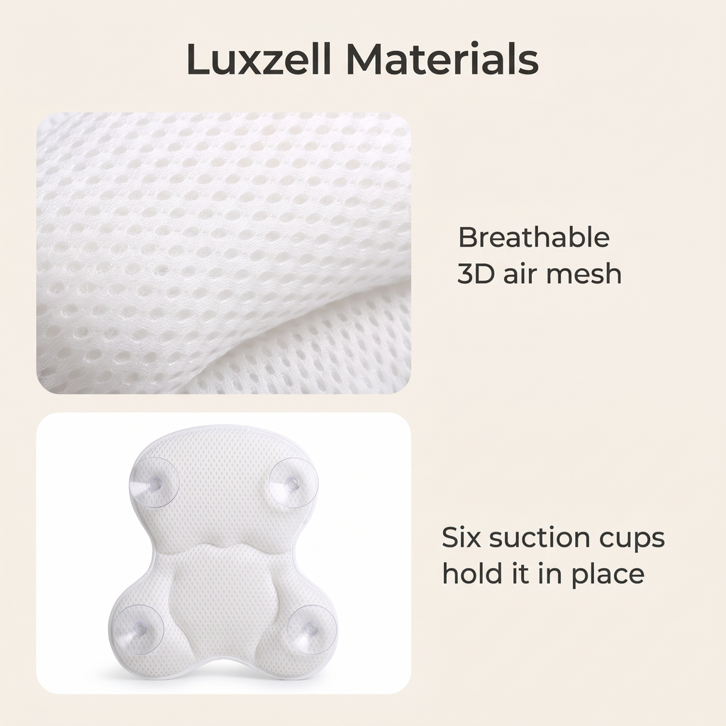 Spa bath pillow breathable 3D air mesh and suction cups
