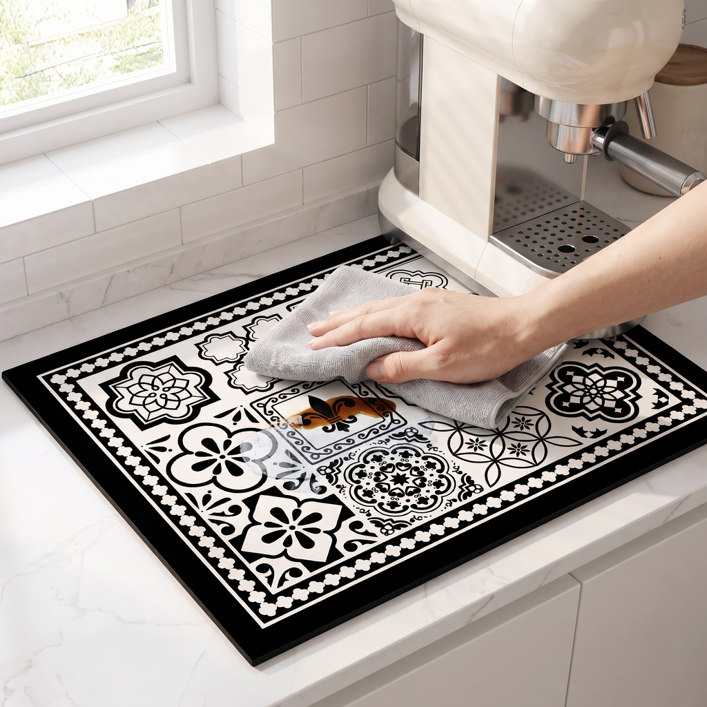 Wiping the Tessa coffee mat clean