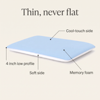 Zia features: cool-touch side, soft side, 4 inch low profile, memory foam