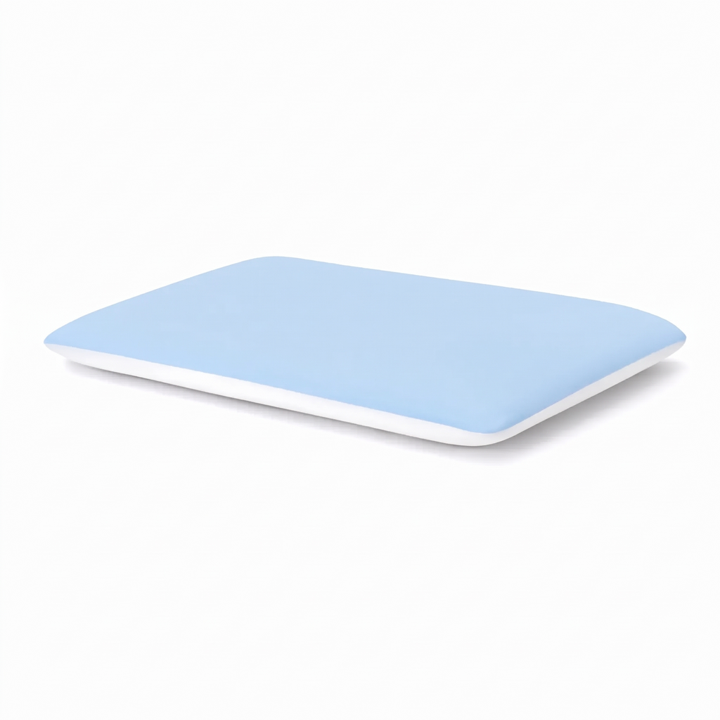 Zia thin memory foam pillow, sky blue and white