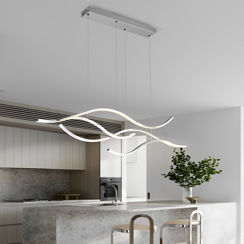 Ripple | Wavy LED Pendant Light, Modern Linear Chandelier for Kitchen Island, Dimmable Hanging Light Fixture