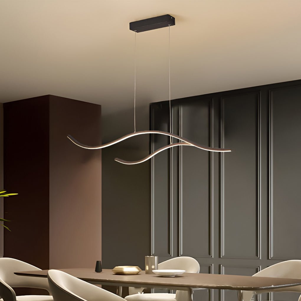 Ripple | Wavy LED Pendant Light, Modern Linear Chandelier for Kitchen Island, Dimmable Hanging Light Fixture