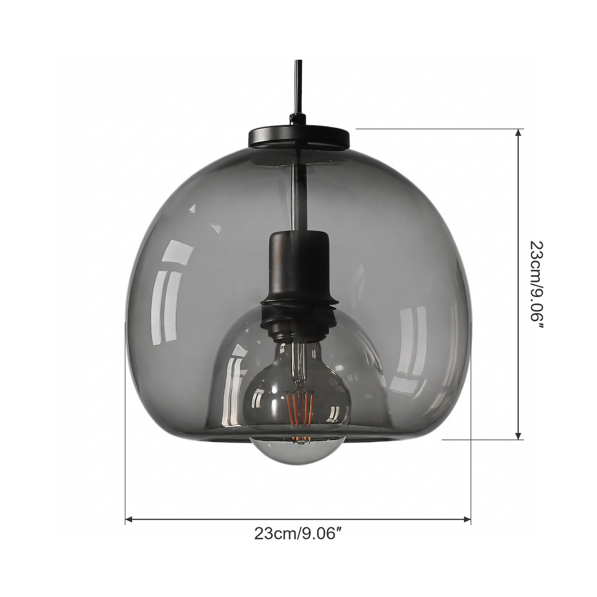 Mist pendant shade dimensions: 23 cm (9.06 in) wide, 23 cm (9.06 in) high