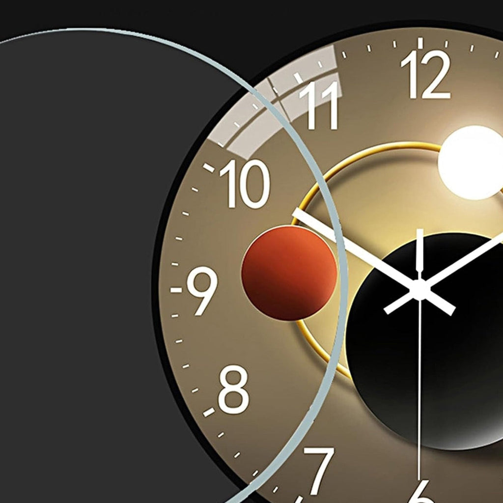Eclipse | Modern Wall Clock, Silent Non Ticking Glass Clock, Decorative Moon and Sun Wall Decor