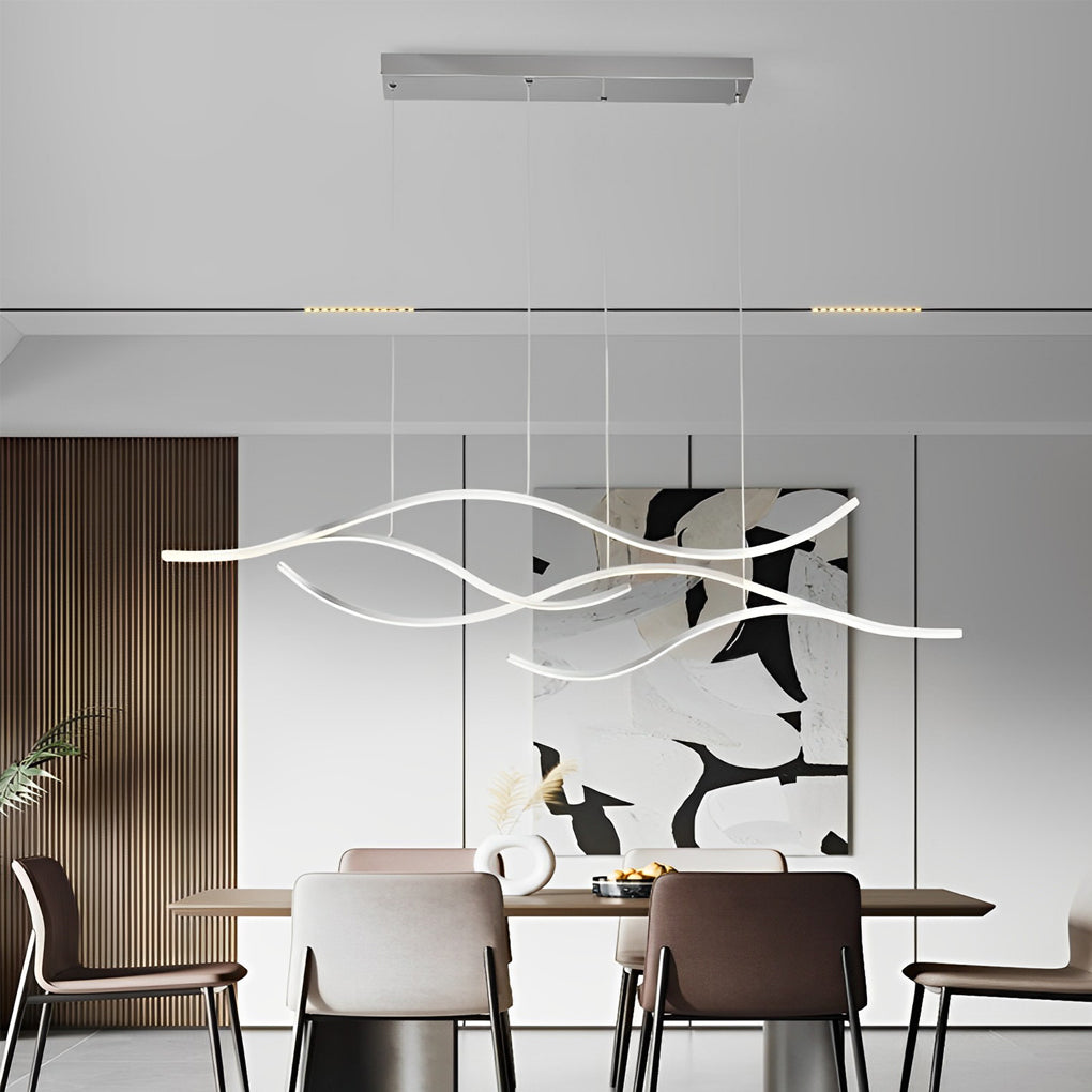Ripple | Wavy LED Pendant Light, Modern Linear Chandelier for Kitchen Island, Dimmable Hanging Light Fixture
