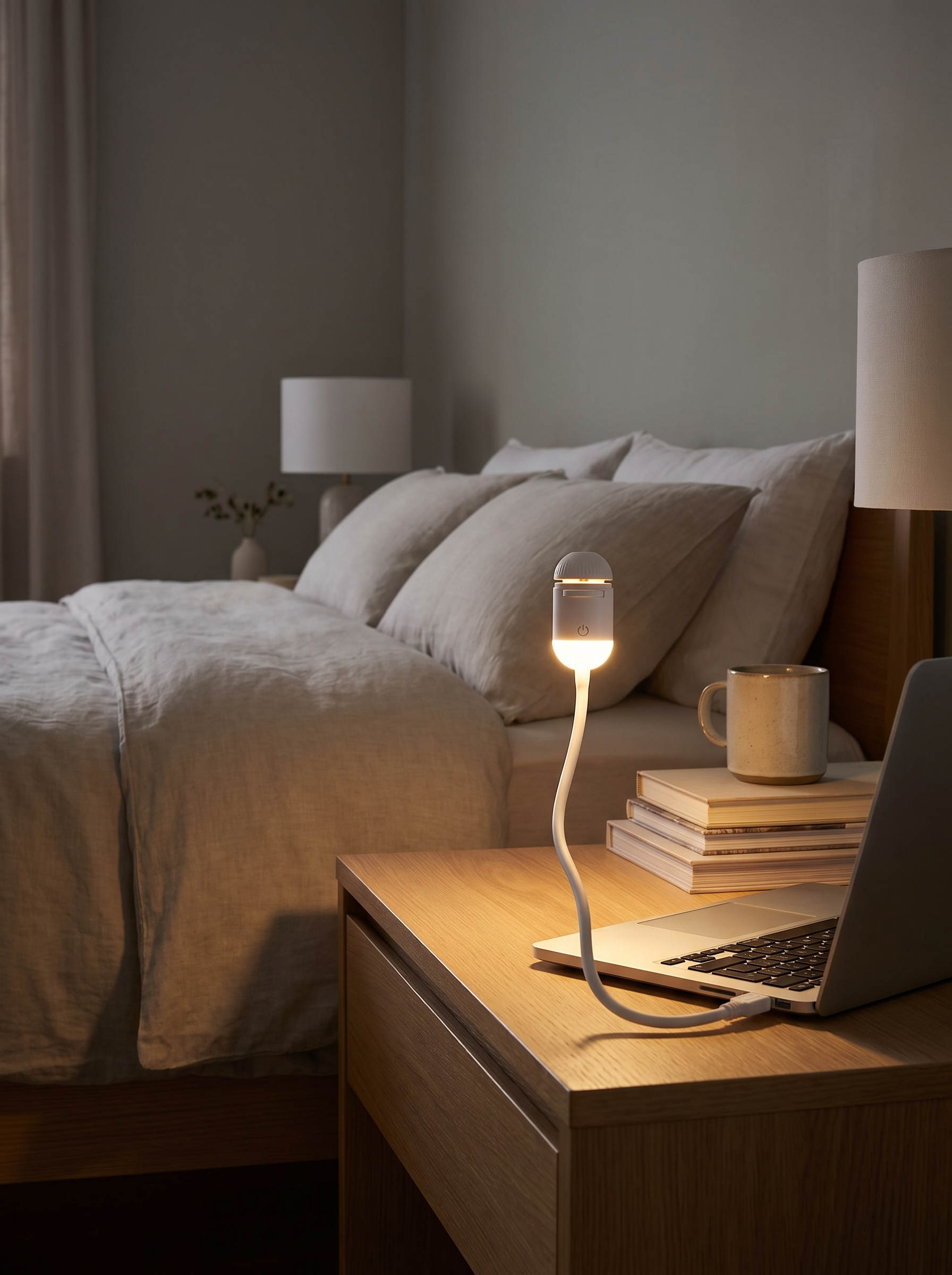 Orbit Star Projector Night Light glowing softly on a bedside desk