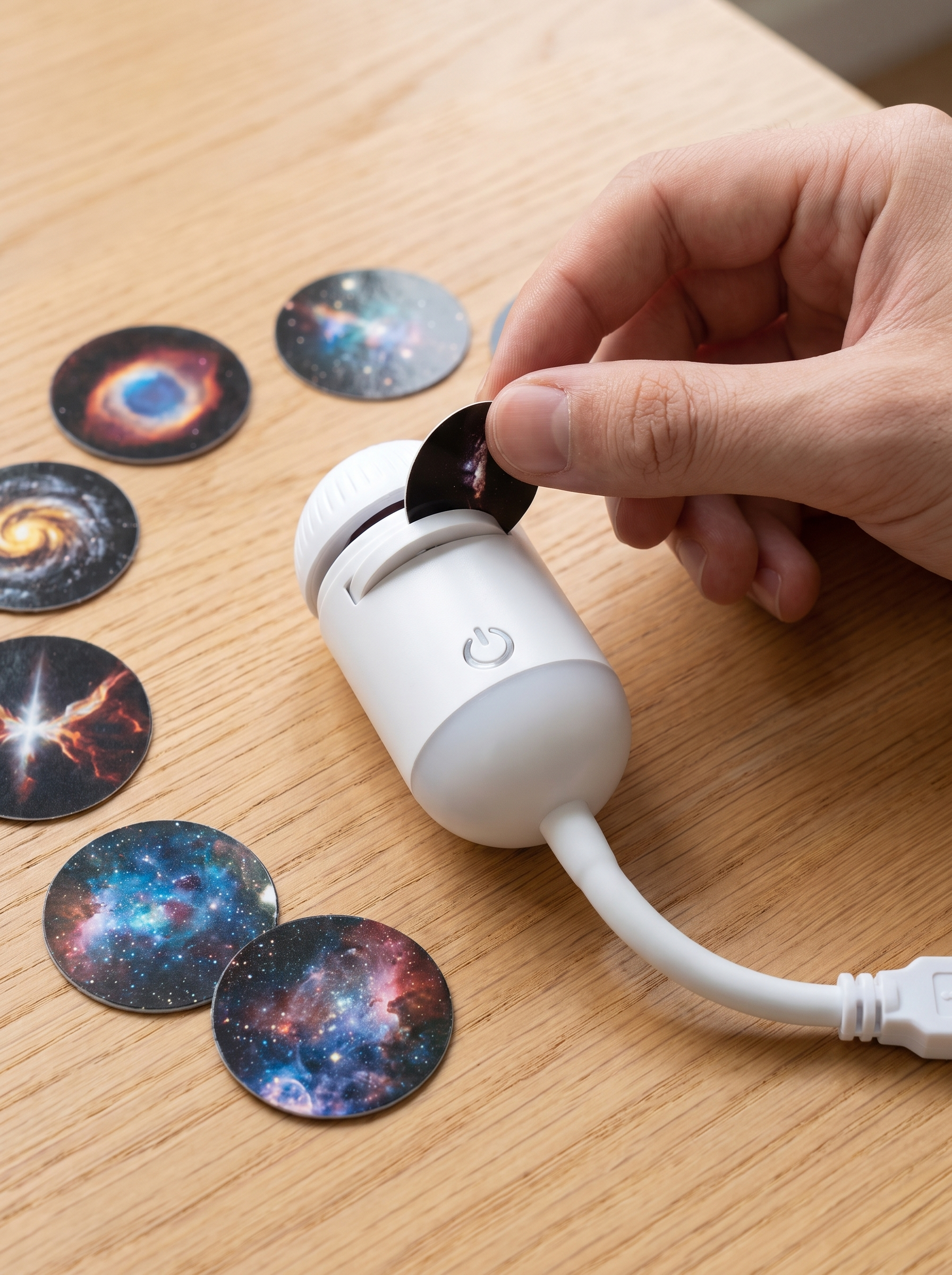 Inserting a galaxy slide into the Orbit Star Projector Night Light