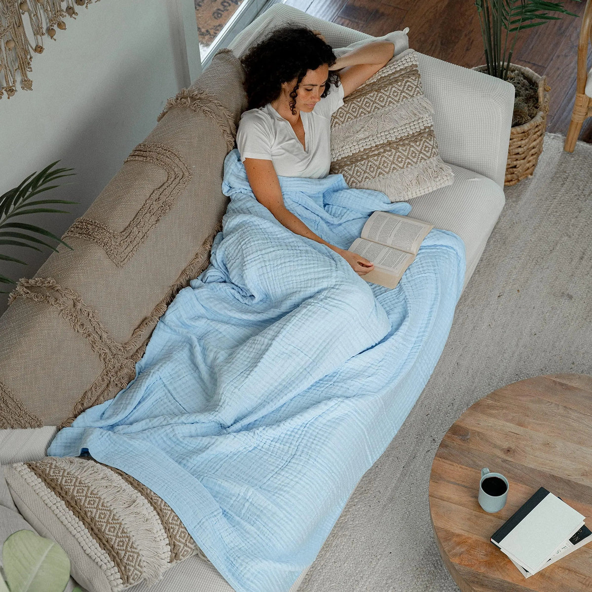 Kaia | Lightweight Cotton Muslin Throw Blanket | Hypoallergenic for Sensitive Skin