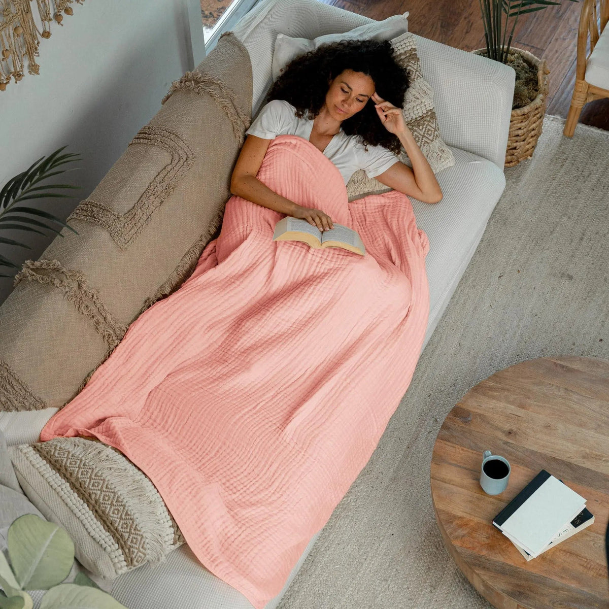 Kaia | Lightweight Cotton Muslin Throw Blanket | Hypoallergenic for Sensitive Skin