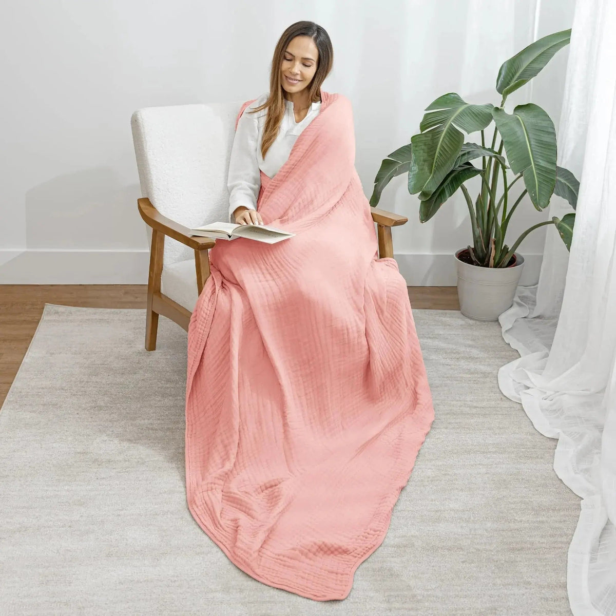 Kaia | Lightweight Cotton Muslin Throw Blanket | Hypoallergenic for Sensitive Skin