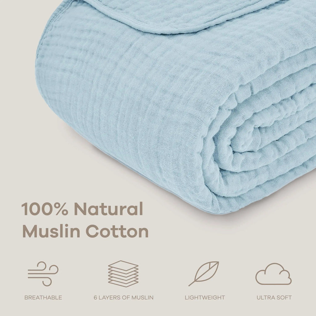 Kaia | Lightweight Cotton Muslin Throw Blanket | Hypoallergenic for Sensitive Skin
