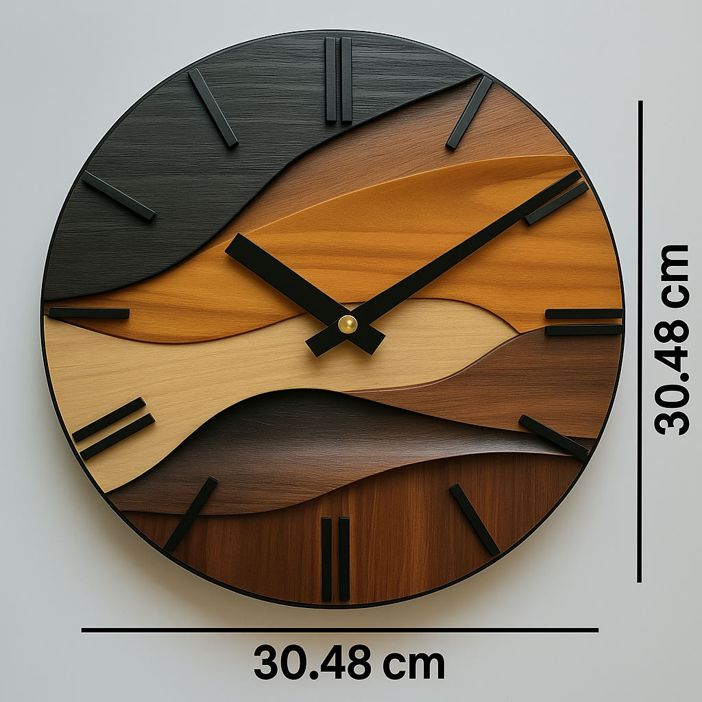 Canyon | Wood Grain Wall Clock, Silent Non Ticking 12 Inch Round Clock, Modern Abstract Wall Decor