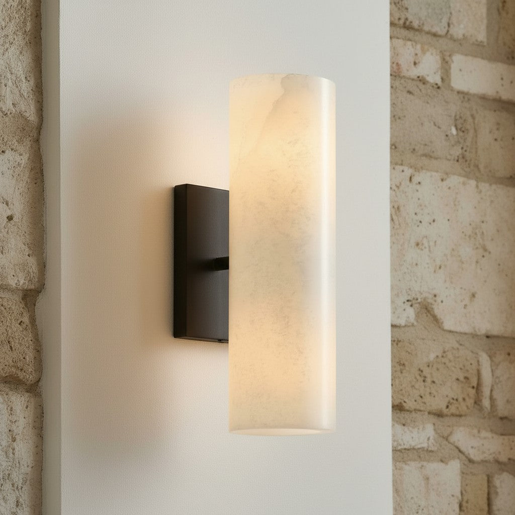 Doran | Alabaster Tube Wall Sconce, Modern Stone Wall Light, Bathroom Vanity and Bedside Sconce