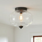 Clementine | Milk Glass Semi Flush Mount Ceiling Light, Vintage Pumpkin Glass Light Fixture, Brass