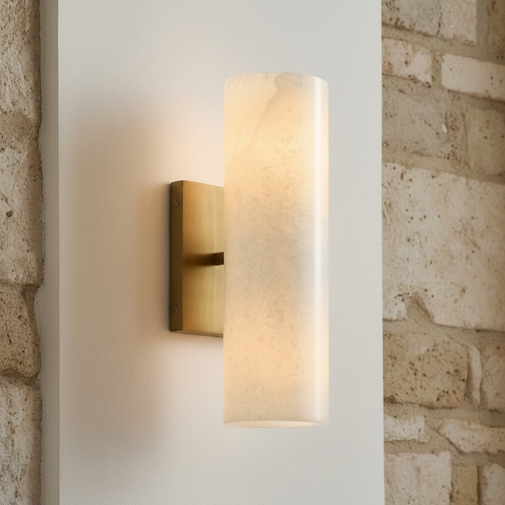 Doran | Alabaster Tube Wall Sconce, Modern Stone Wall Light, Bathroom Vanity and Bedside Sconce