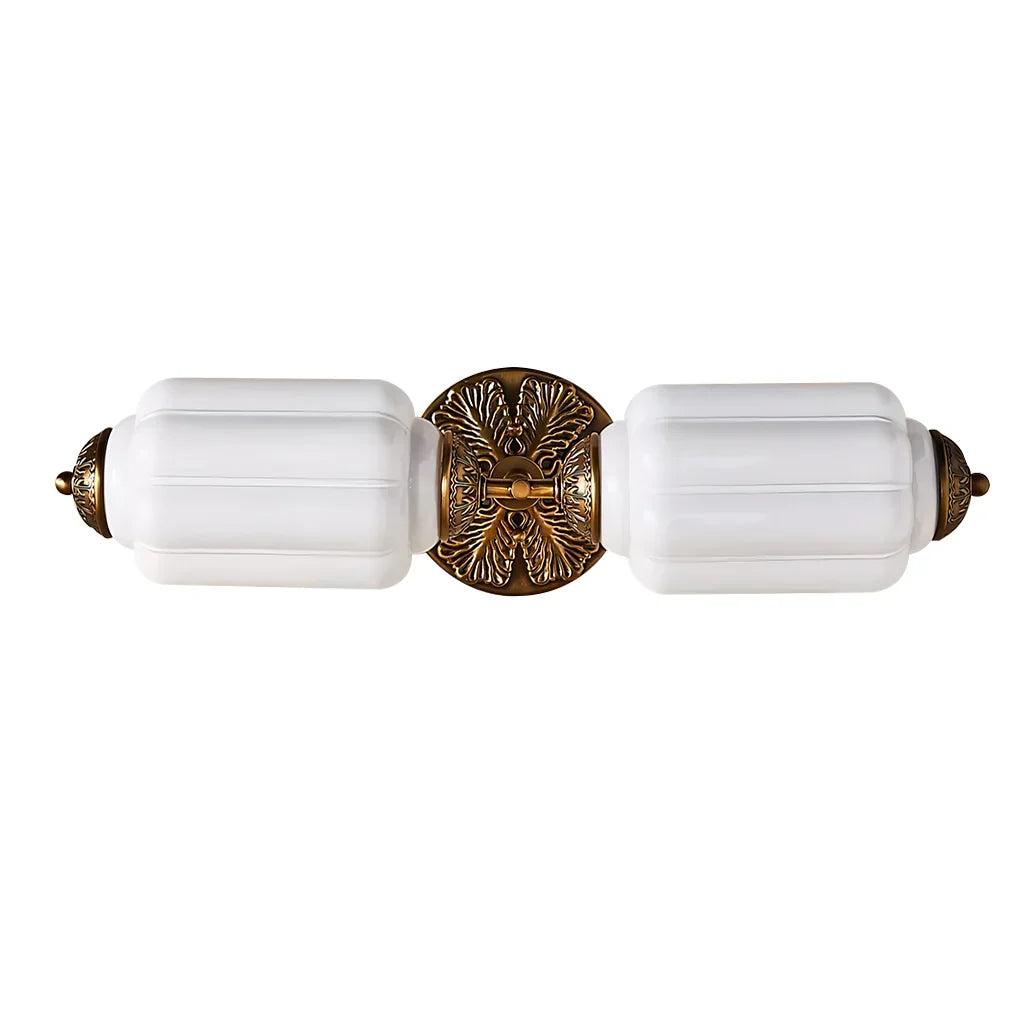 Deauville | Art Deco Vanity Light, 2 Light Milk Glass Bathroom Light Fixture, Vintage Brass Wall Light