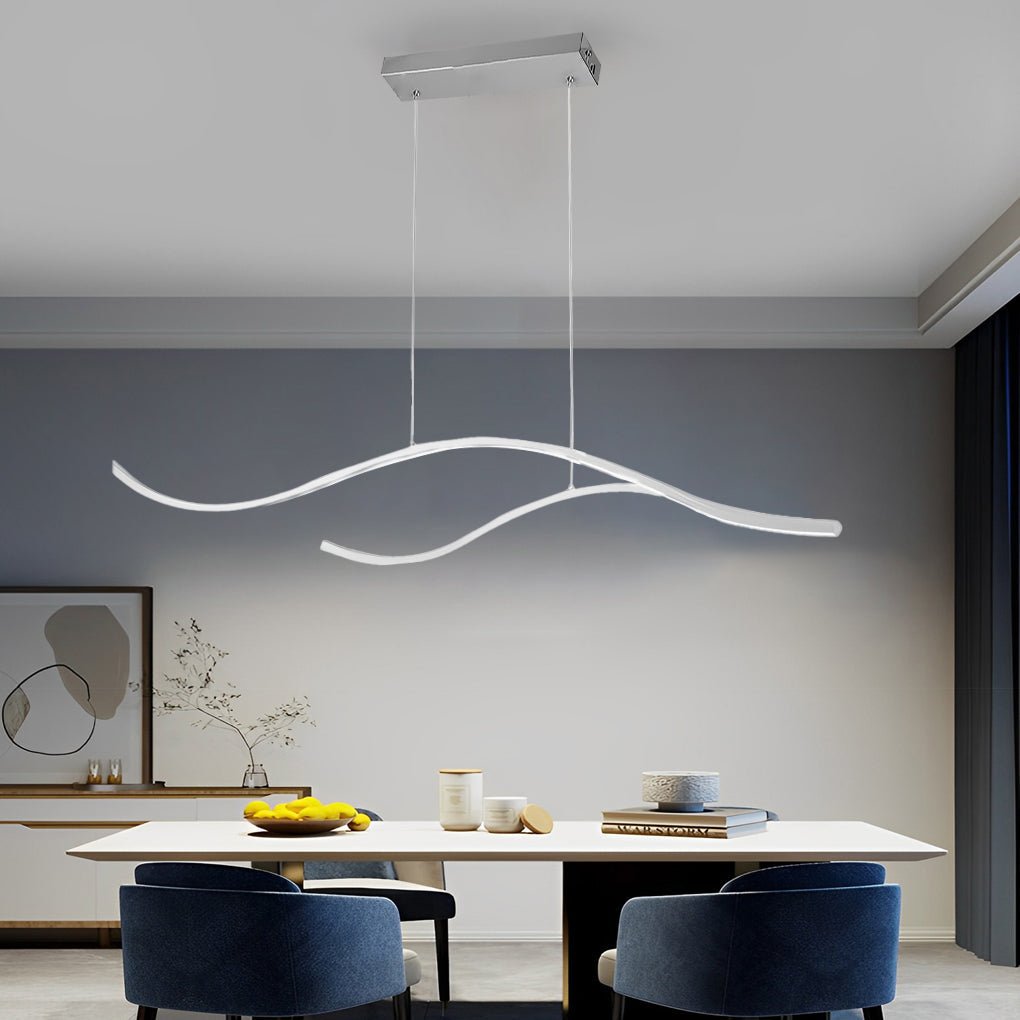Ripple | Wavy LED Pendant Light, Modern Linear Chandelier for Kitchen Island, Dimmable Hanging Light Fixture