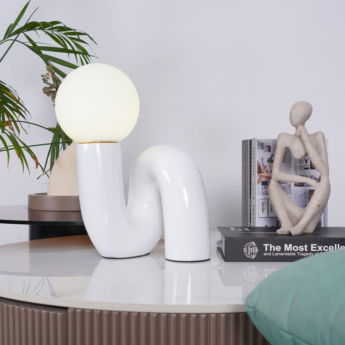 Spiral | Glass Table Lamp, Sculptural Globe Bedside Lamp, Colorful Modern Accent Lamp for Living Room