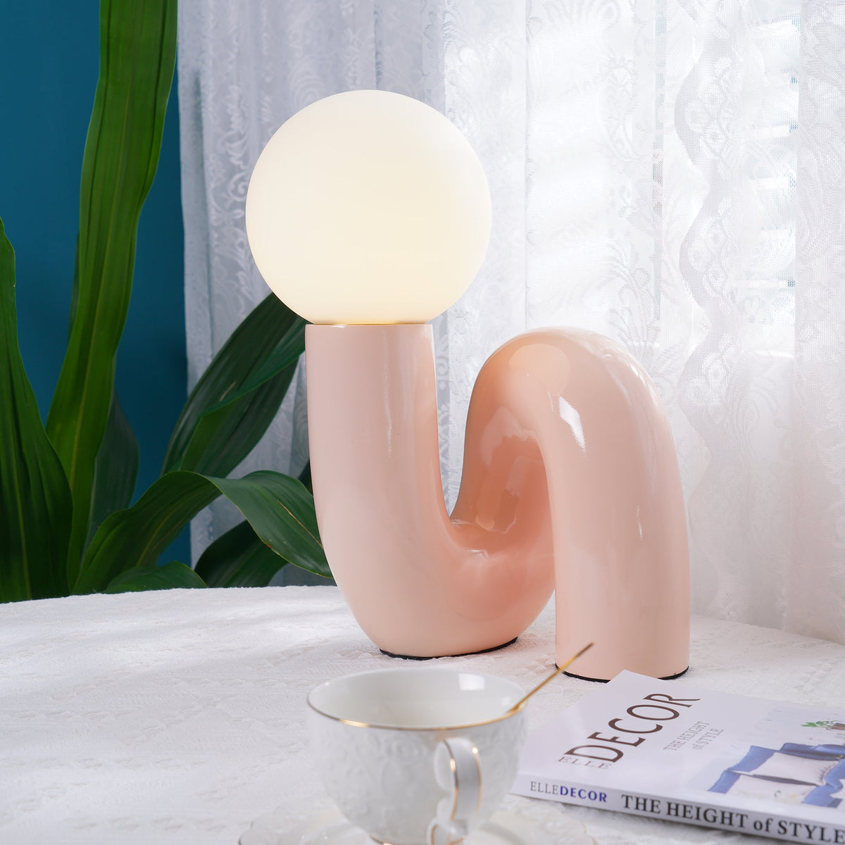 Spiral | Glass Table Lamp, Sculptural Globe Bedside Lamp, Colorful Modern Accent Lamp for Living Room