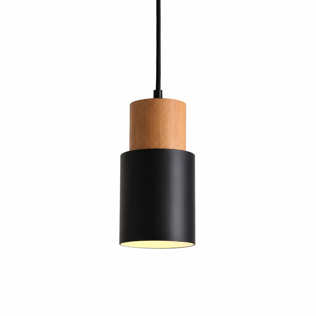 Tavero | Wood Pendant Light, Modern Black and Wood Hanging Lamp for Kitchen Island and Dining Room