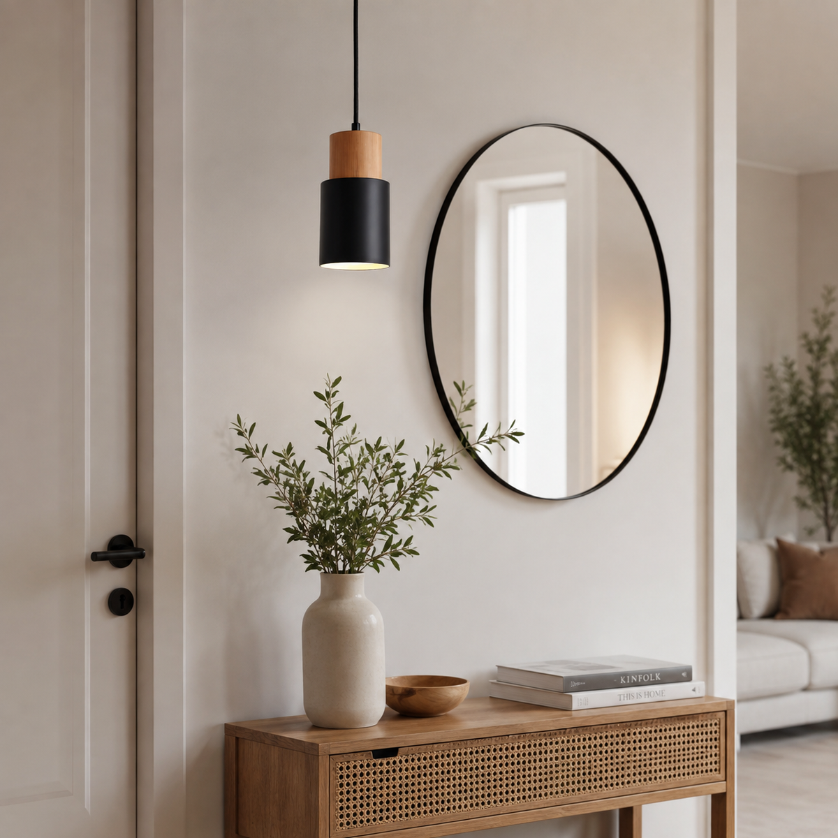 Tavero | Wood Pendant Light, Modern Black and Wood Hanging Lamp for Kitchen Island and Dining Room