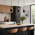 Tavero | Wood Pendant Light, Modern Black and Wood Hanging Lamp for Kitchen Island and Dining Room