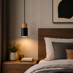 Tavero | Wood Pendant Light, Modern Black and Wood Hanging Lamp for Kitchen Island and Dining Room