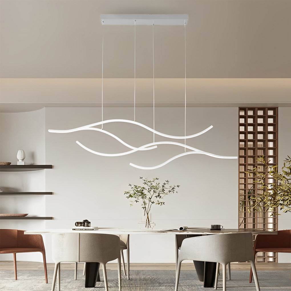 Ripple | Wavy LED Pendant Light, Modern Linear Chandelier for Kitchen Island, Dimmable Hanging Light Fixture